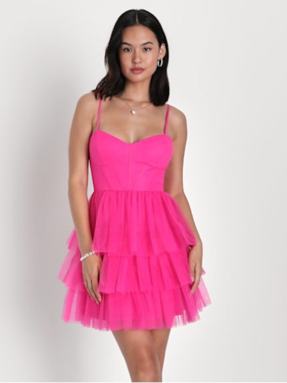 Lulu's Hot Pink Tiered Tulle Mini Dress